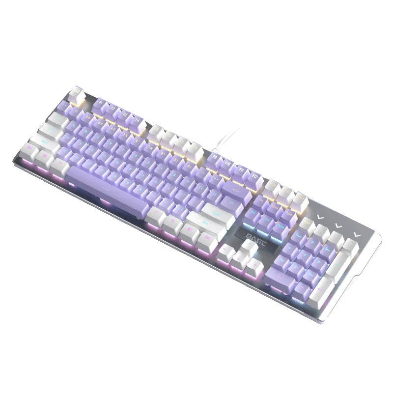 Purple and white wired mechanical keyboard and mouse set with backlight illumination