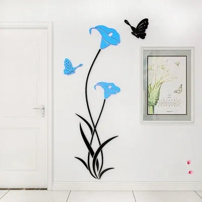 Three-dimensional acrylic lily flower wall sticker in pink colour with realistic petal detail