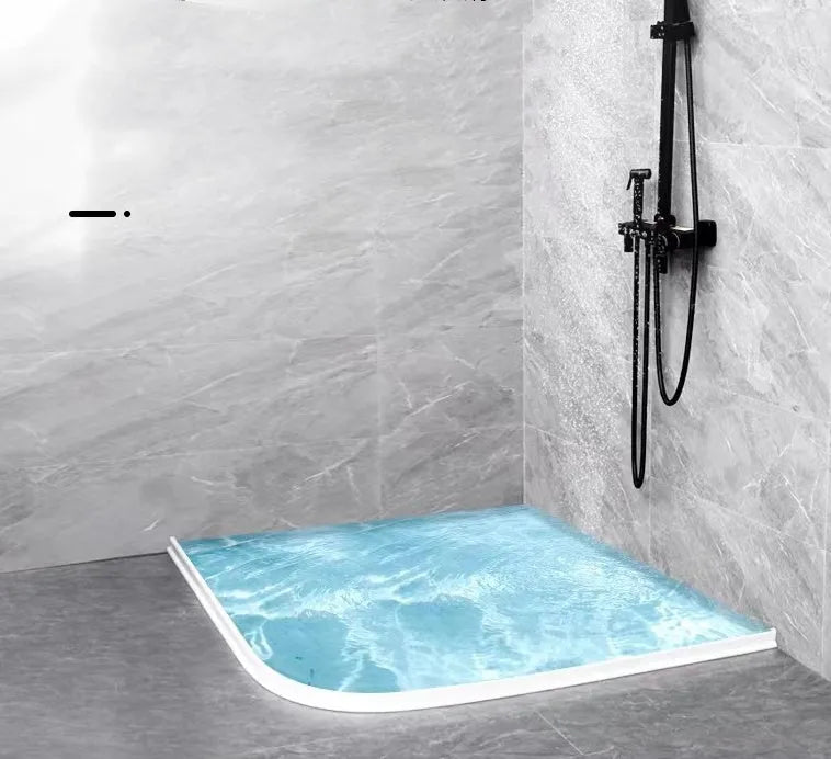 Flexible silicone bathroom waterproof strip in black colour showing water barrier installation