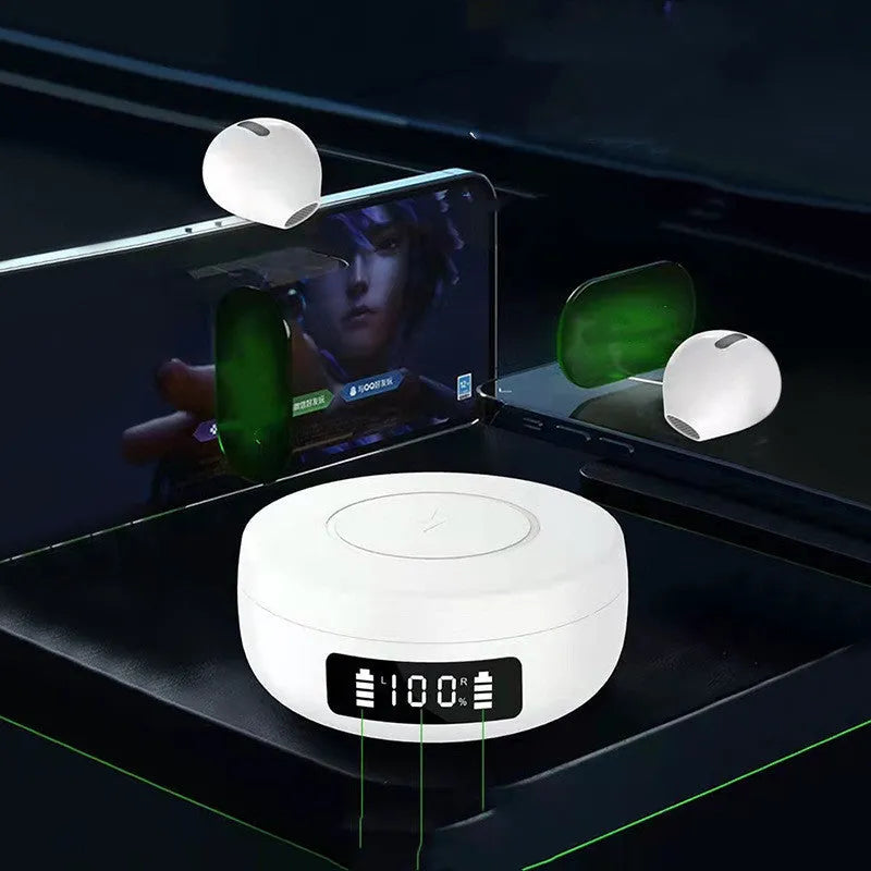 Mini semi-in-ear wireless headphones with charging case in black, colour or white