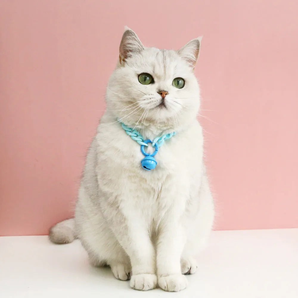 Plastic pet collar in macaron candy colours with chain design for cats, dogs, and rabbits