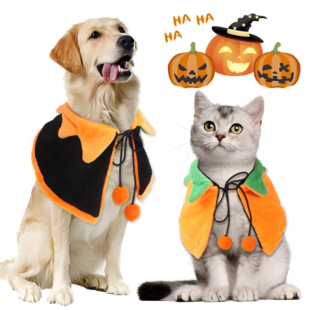 Halloween pumpkin pattern double-sided dog cloak cat costume in plush material