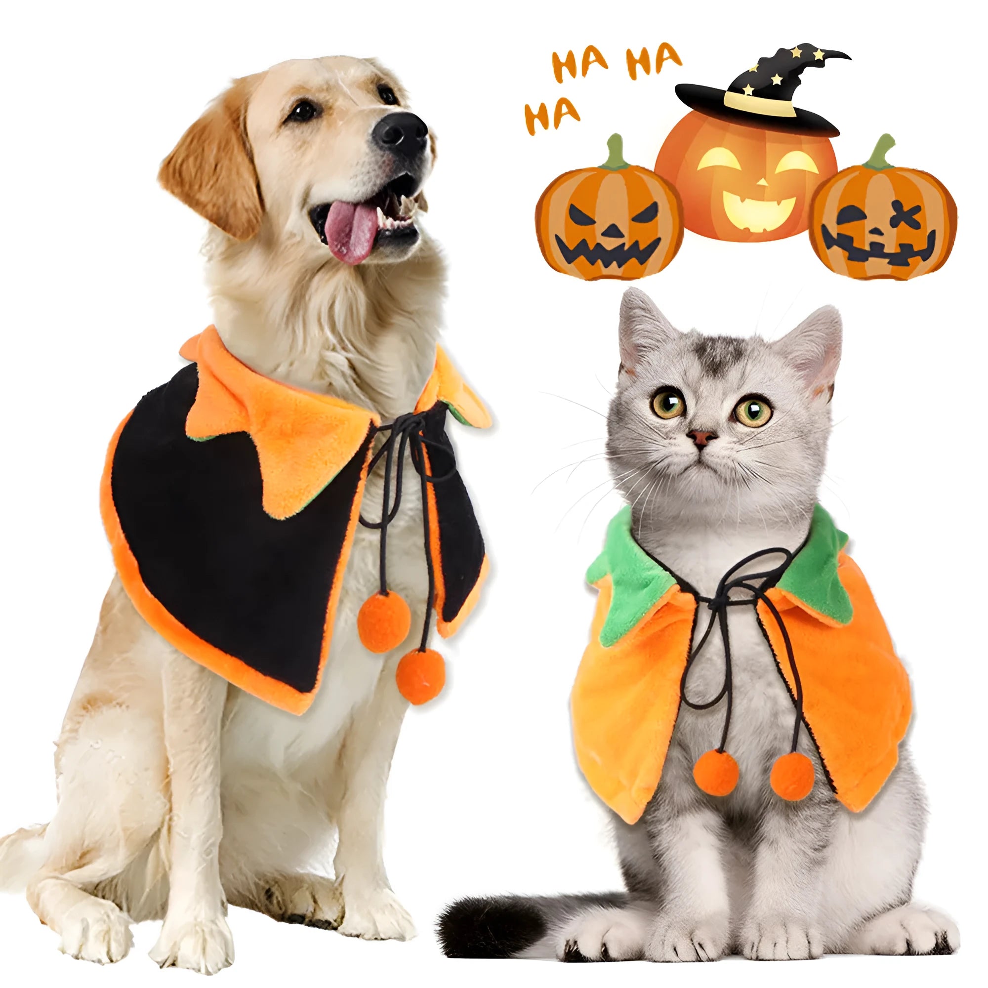 Halloween pumpkin pattern double-sided dog cloak cat costume in plush material