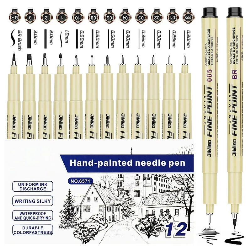 Waterproof needle drawing pen with plastic body and cartoon design measuring 133mm