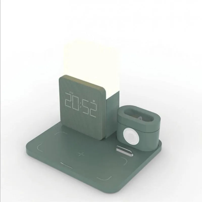 3-in-1 Qi wireless charging stand for smartphones, earbuds and smartwatches in dark green colour