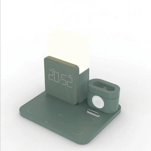 3-in-1 Qi wireless charging stand for smartphones, earbuds and smartwatches in dark green colour