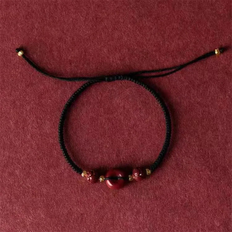 Cinnabar heart safety buckle bracelet with adjustable rope in various colours and styles