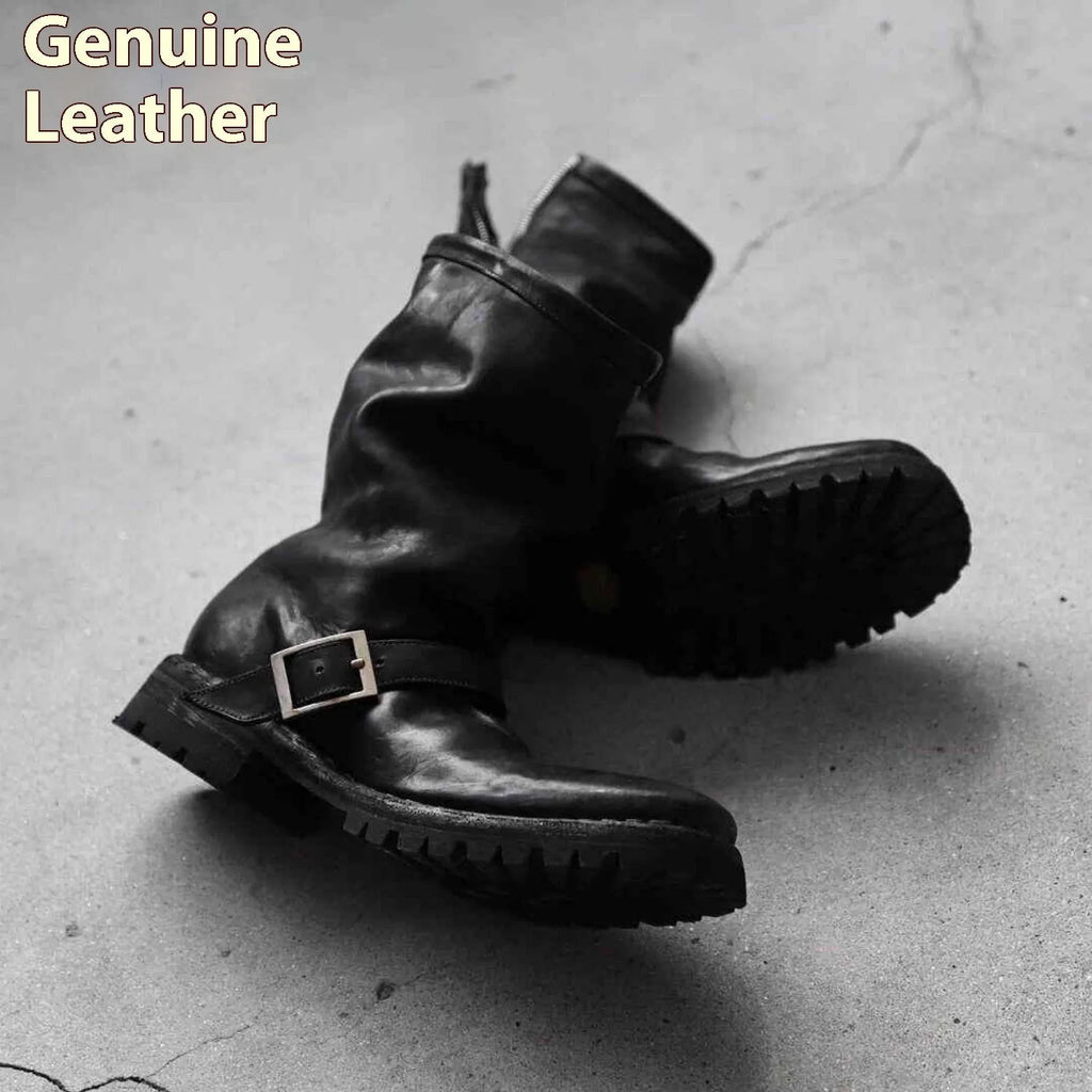 Men's dark retro Martin boots with side zip closure in black colour