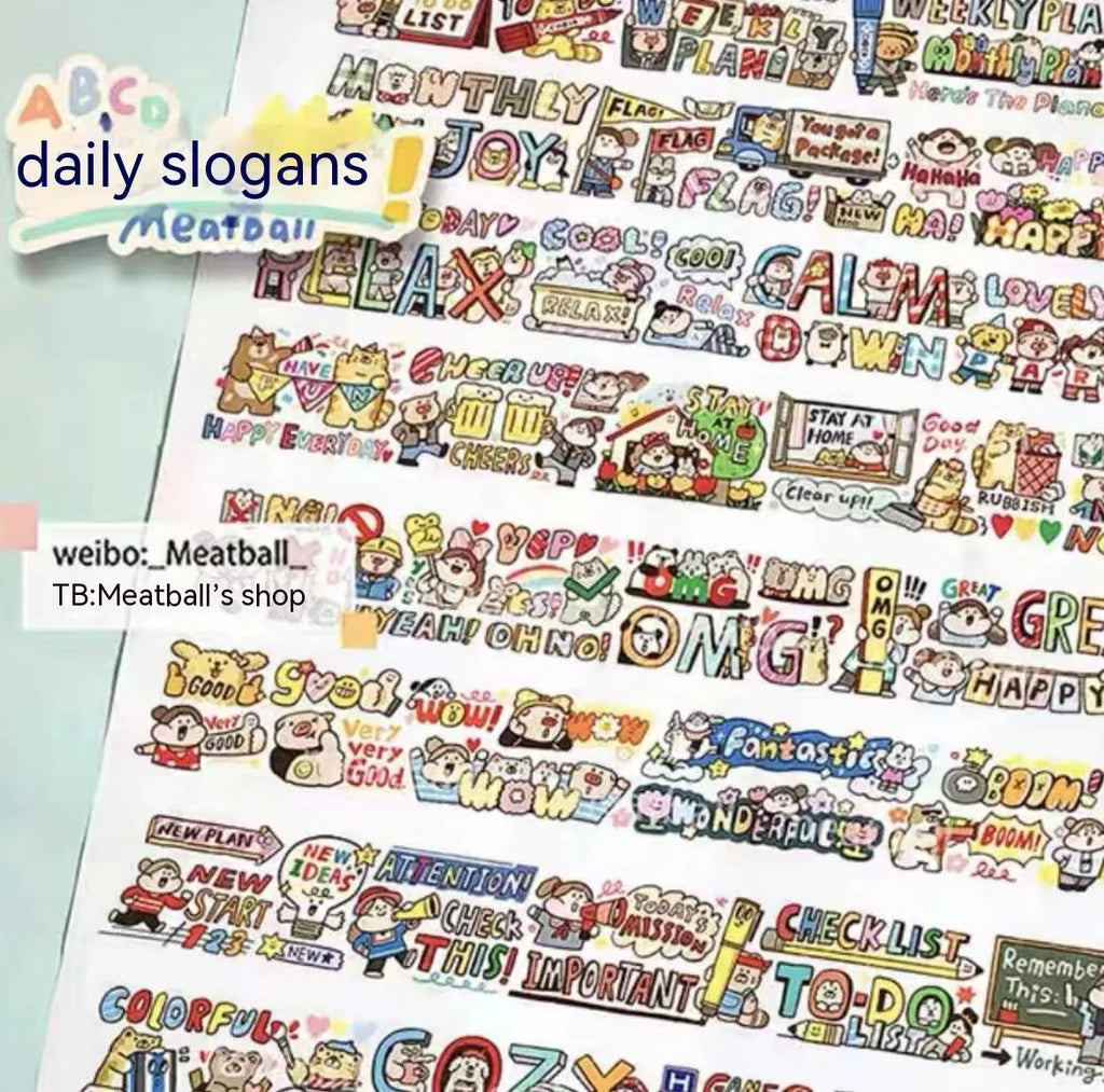 Sheet of cute cartoon character stickers on Japanese paper for haemorrhoid tape packaging.