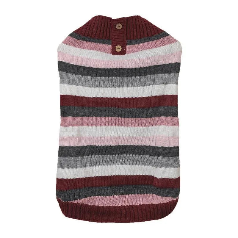 Grey dog sweater with horizontal front zipper and contrast colour button pocket on small breed dog
