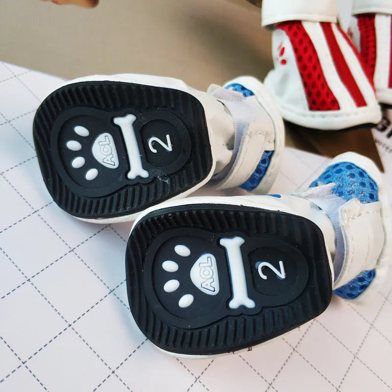 VIP brand blue cloth dog boots with zipper closure and non-slip sole for small dogs.