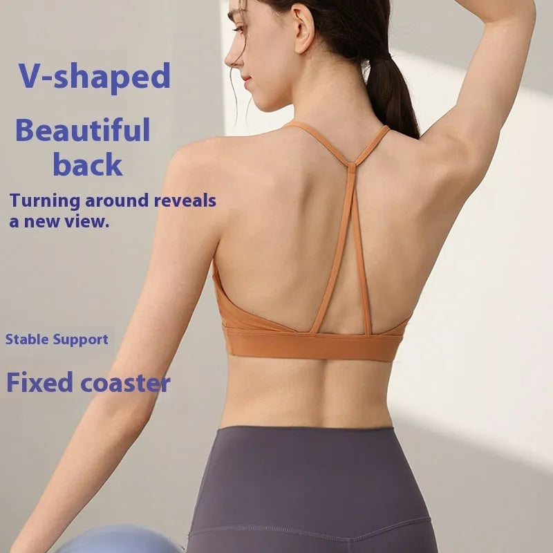 Women's nylon sports vest in various colours with fixed double-shoulder straps for running and yoga.