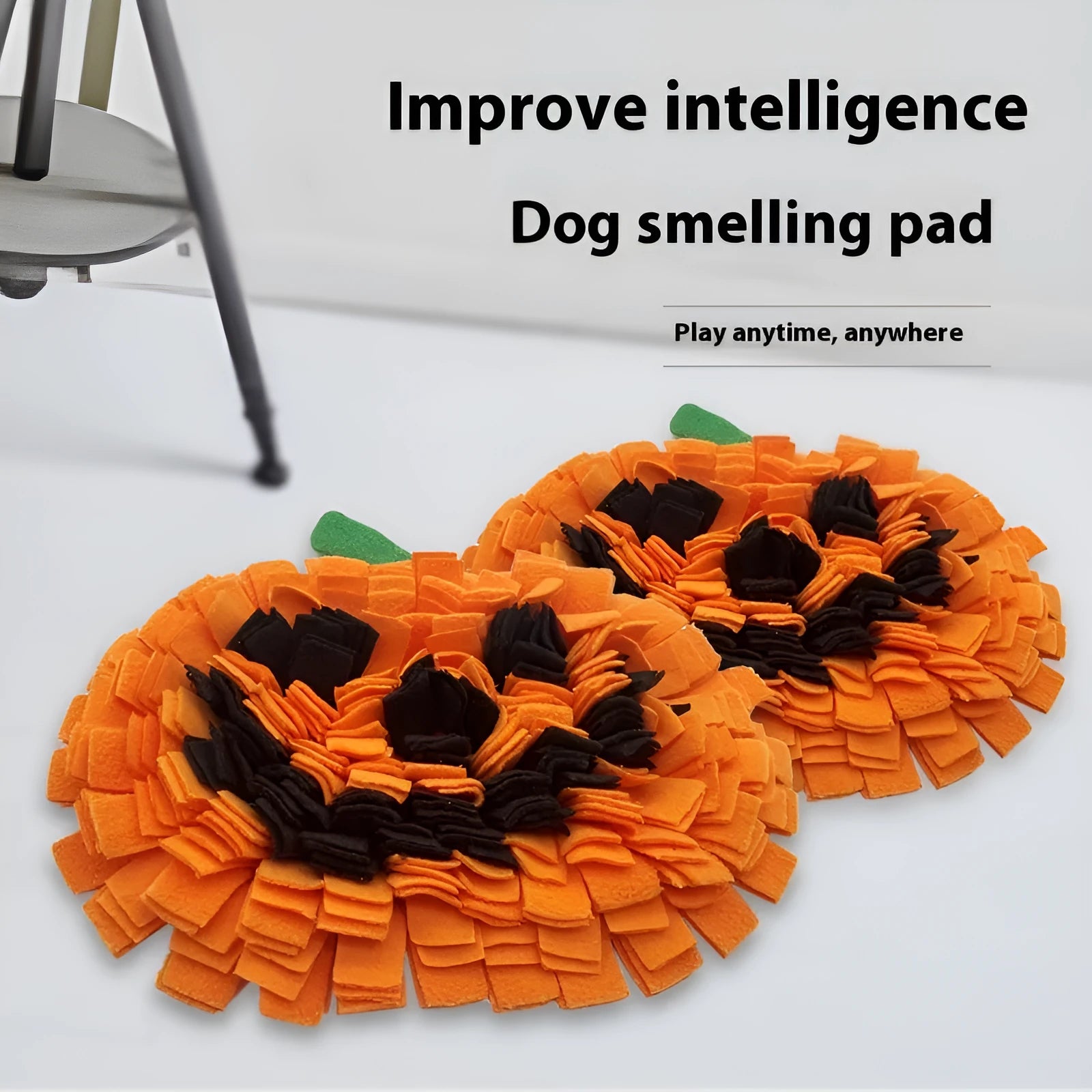 Orange pumpkin-shaped pet slow feeder snuffle mat with textured polar fleece channels