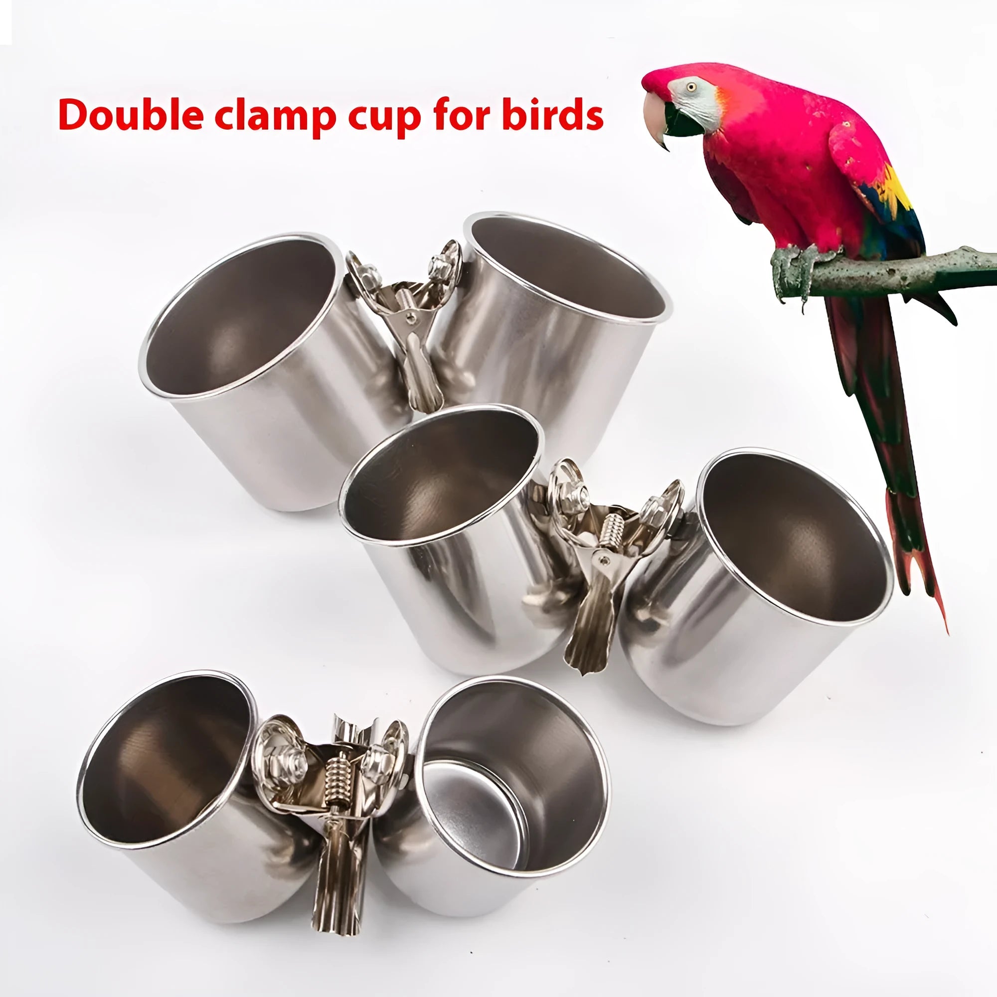 Stainless steel outdoor bird feeder with food container in natural silver finish