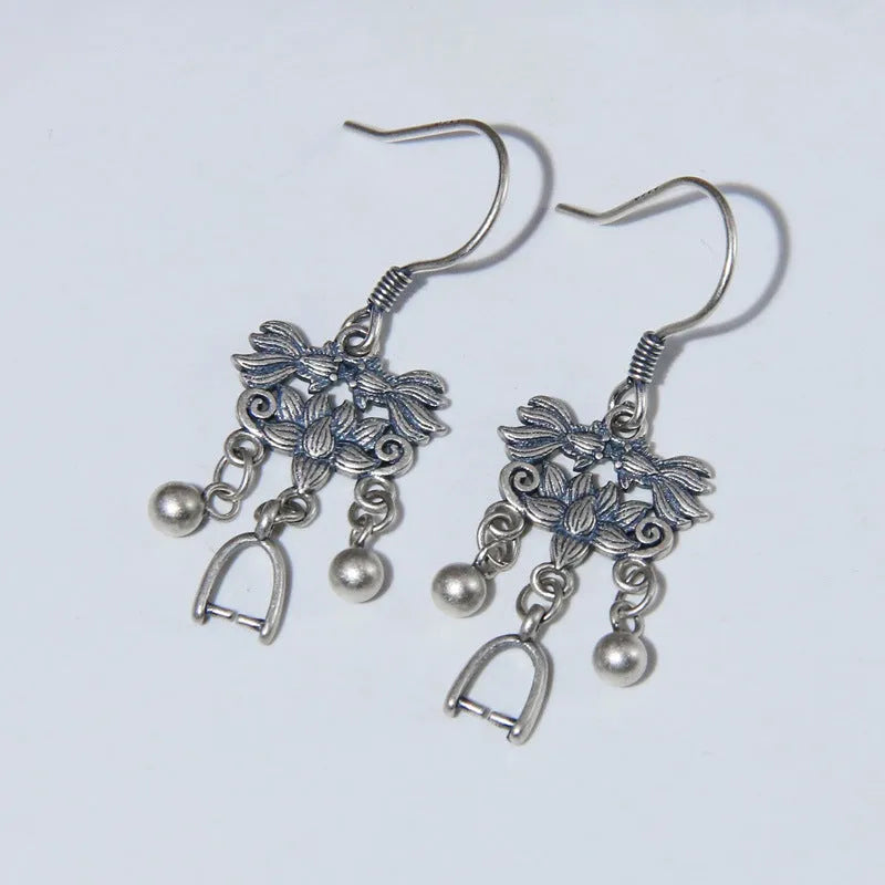 Handmade 925 sterling silver koi fish earrings on ear hook style with silver colour finish
