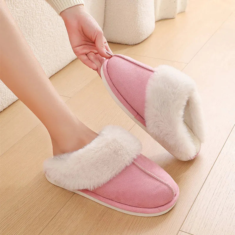 Plush winter house slippers in five colours with PVC non-slip soles