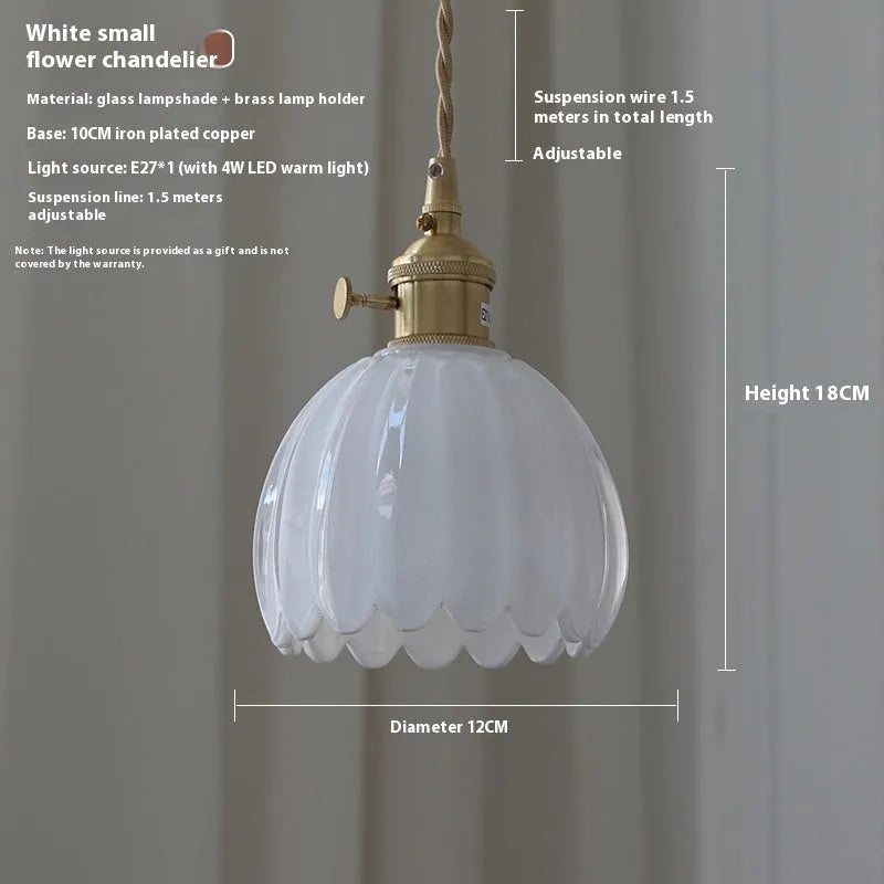 Vintage Nordic style glass flower chandelier with coloured glass shades for bedroom bedside lighting
