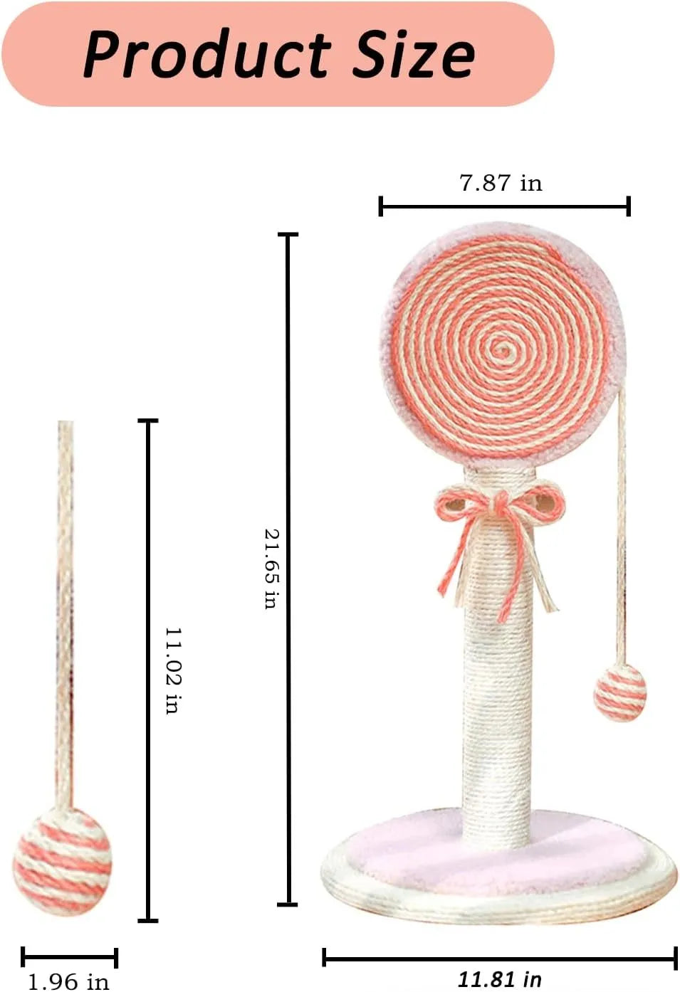Blue cat scratching post with natural sisal rope and a hanging ball toy on a sturdy square base.