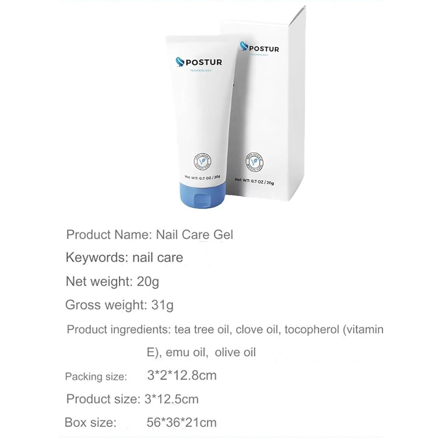 Clear nail gel polish in a tall 20g bottle with built-in applicator brush