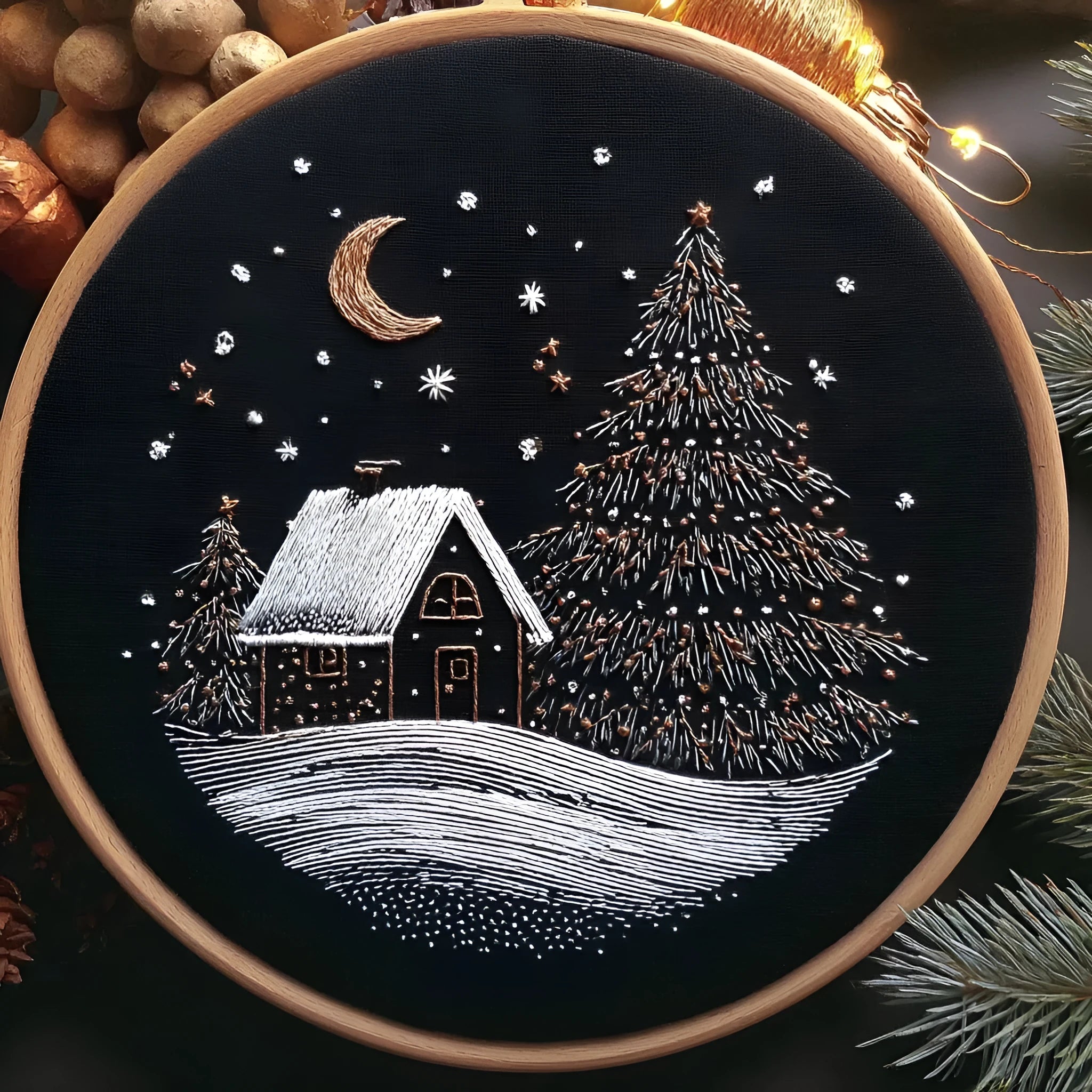 Christmas snow house embroidery fabric kit 28x28cm cotton linen modern simplicity landscape pattern