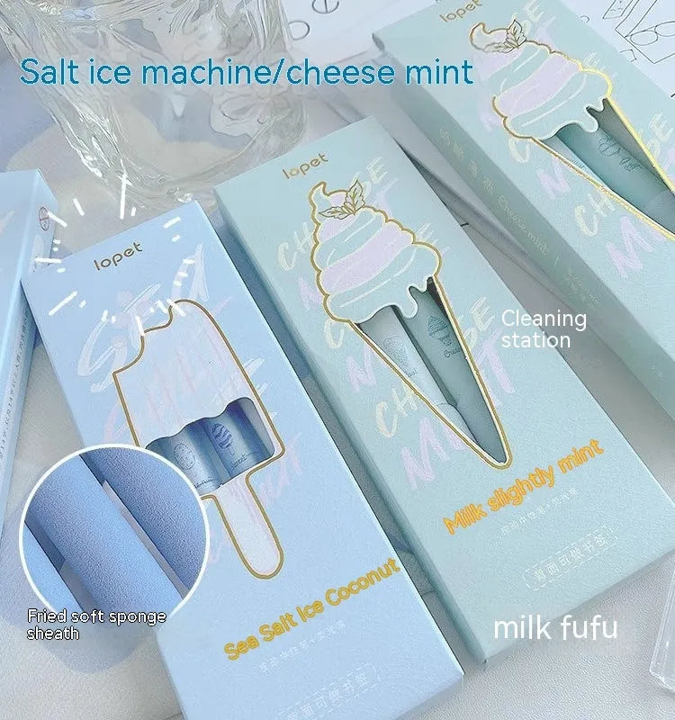 Four double-headed neutral calligraphy pens with 0.5mm sponge press tips in cheese mint and sea salt ice cup colours
