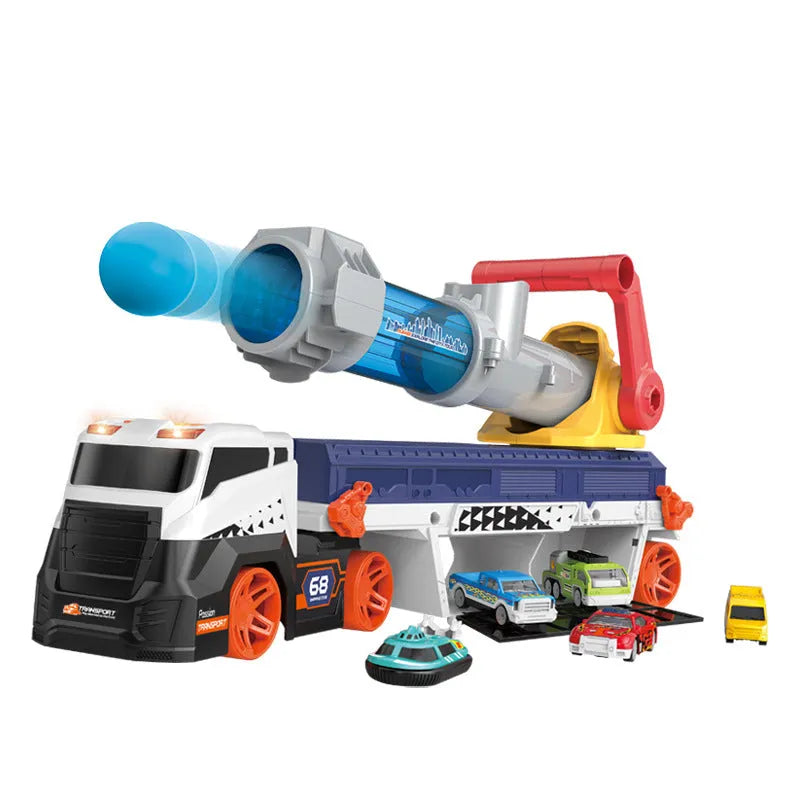 Children's battery-powered catapult shell transport truck in plastic with music and sound effects