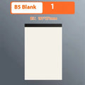 A5 and B5 tearable writing pads showing blank, grid, and horizontal line page styles.