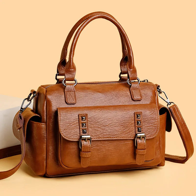 Vintage large capacity horizontal square messenger bag in PU leather