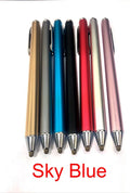 Metal stylus pen with a fine black tip, shown in seven colour options.
