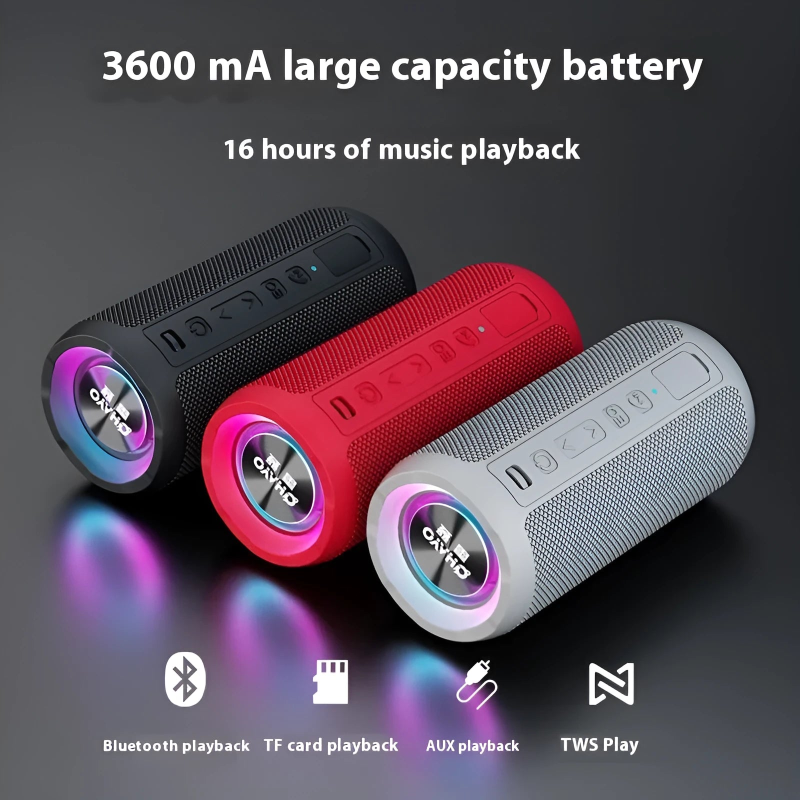 Portable Bluetooth speaker in black standard edition with waterproof nylon net silicone shell and subwoofer
