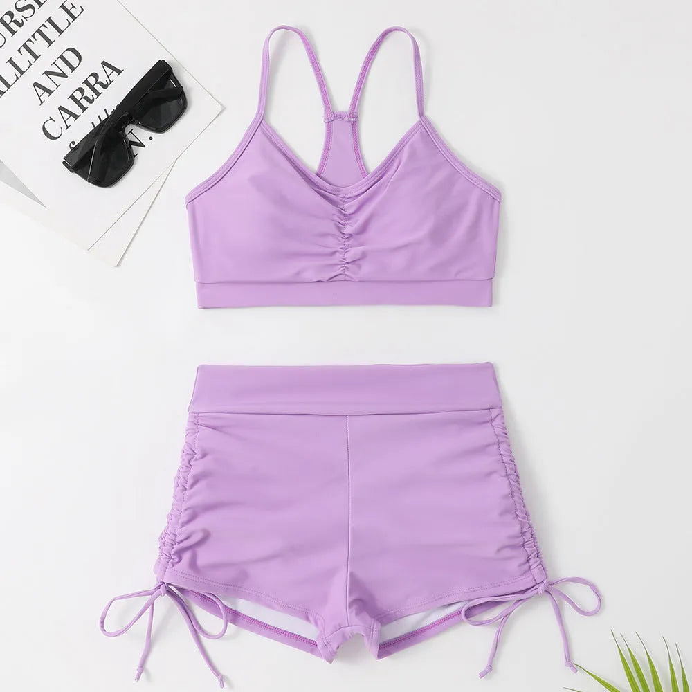Women's high waist split bikini swimsuit in black or violet colour