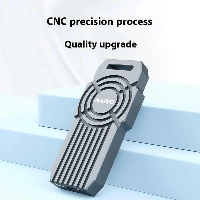 Silver aluminium USB4 external hard drive enclosure for NVMe M2 SSDs