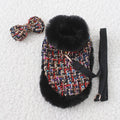 Dog wearing cotton cloth cloak chest strap with integrated hand holding rope pet lead attachment