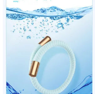Silicone mosquito repellent liquid protective bracelet in light yellow colour on a white background