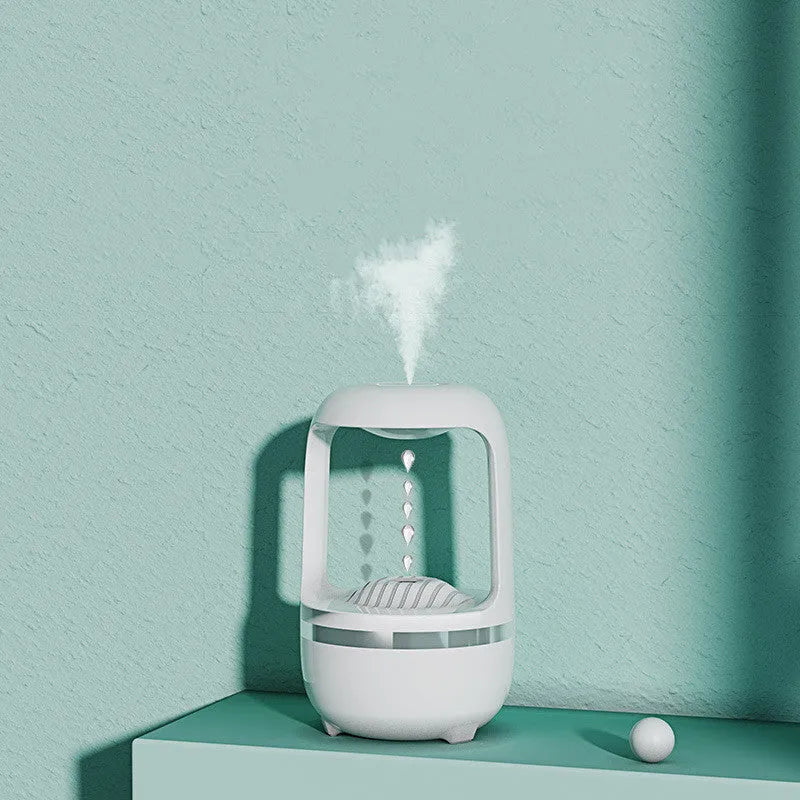 Anti gravity water drop humidifier USB powered round shape atmosphere lamp white black ABS plastic 120x120x229mm