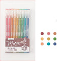 Set of nine retro-style gel pens with 0.5mm needle tips in assorted colours for note-taking.