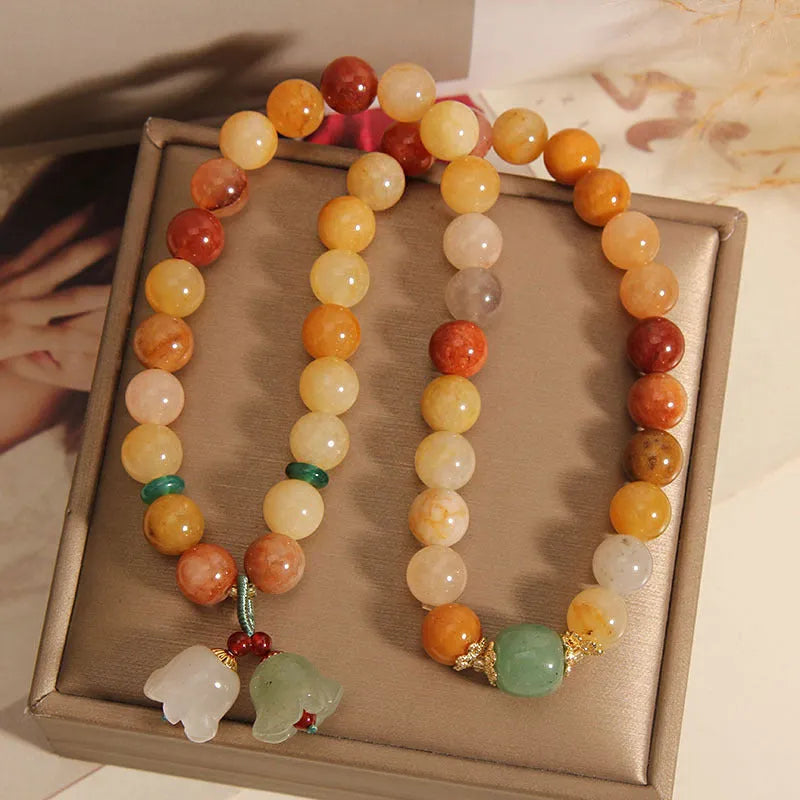 Natural jade multi-layer women's bracelet with orchid pendant in layered design