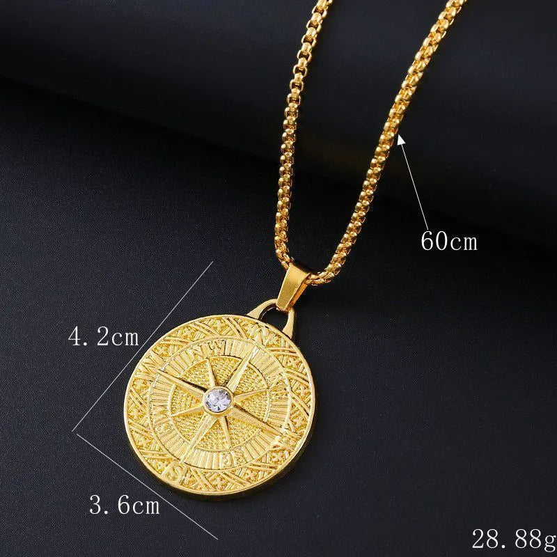 Gold-colour geometric pendant necklace for women with a clear inlaid zircon stone.