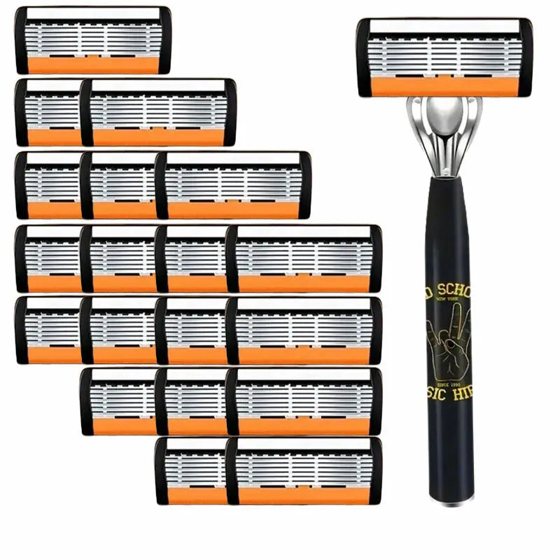 Black finger type handle manual shaver replacement blade holder with six-layer blade stack