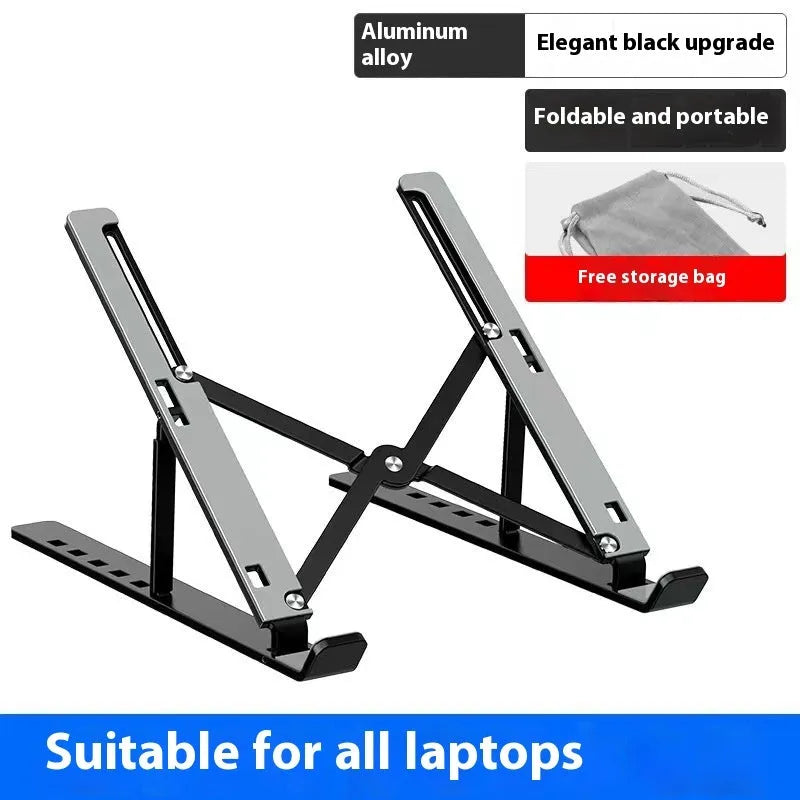 Silver aluminium alloy folding laptop stand with silicone padding for 16-inch or 18-inch devices
