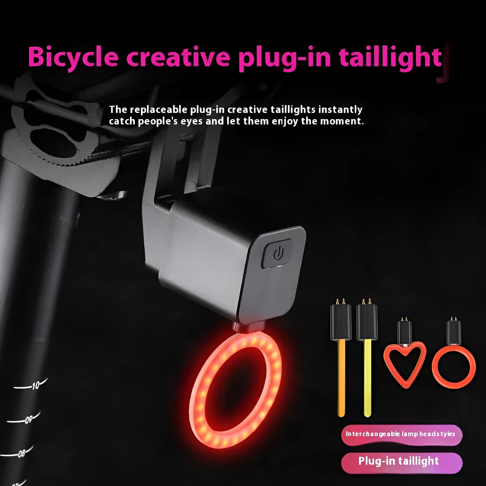 Bicycle rear light with running water LED effect mounted on seat tube