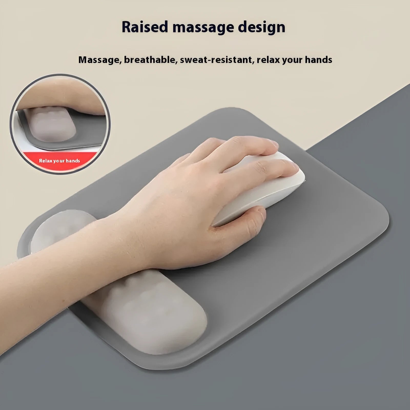 Ergonomic mouse pad with integrated wrist strap on cloth silicone surface
