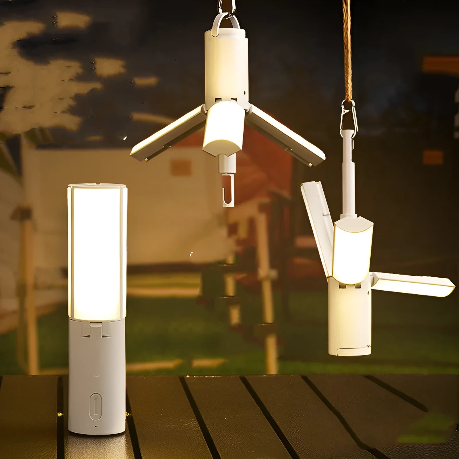 Outdoor multifunctional folding camping light with LED, USB charging, and battery capacity options