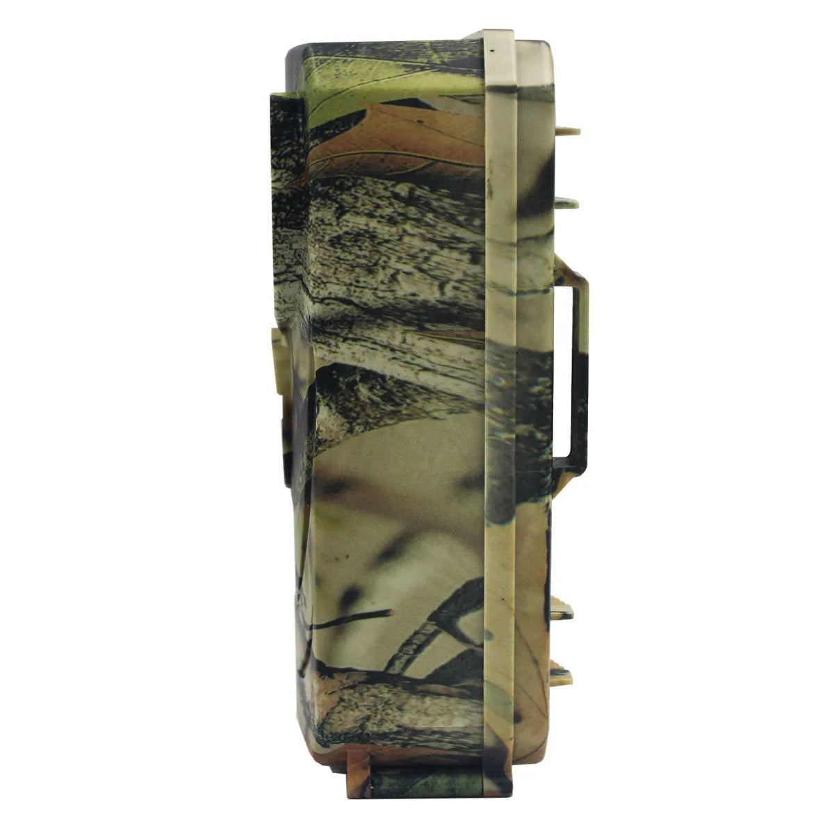 Yellow brown plastic 16MP hunting game camera with infrared lights and wide lens for outdoor wildlife monitoring.
