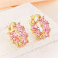 Women's geometric U-shape copper stud earrings with round crystal zircon stone