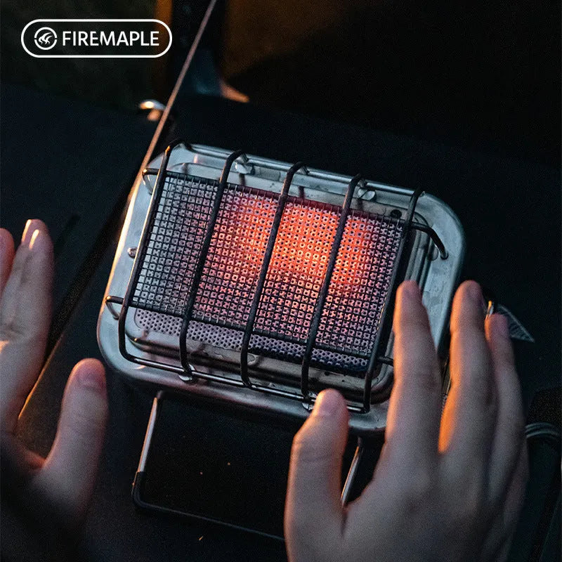 1800W outdoor heating stove with voltage regulator in metal primary colour, shown both expanded and collapsed for storage