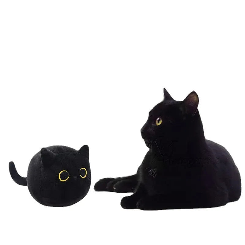 Black cat fluffy plush toy soft pillow cushion measuring 28cm with embroidered face