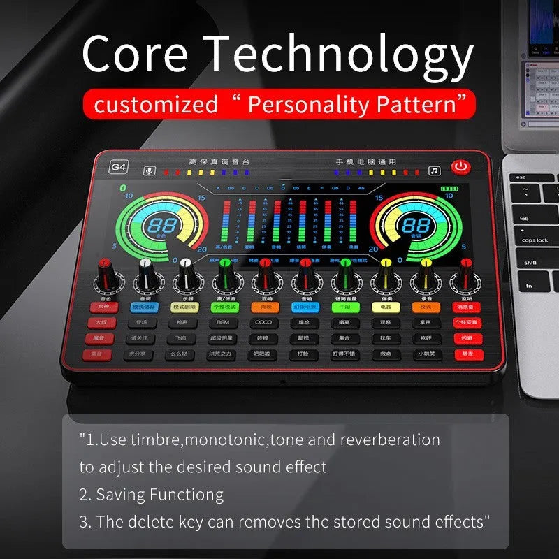 G4 professional sound card set with capacitance microphone, LCD display and remote control for live audio broadcasting