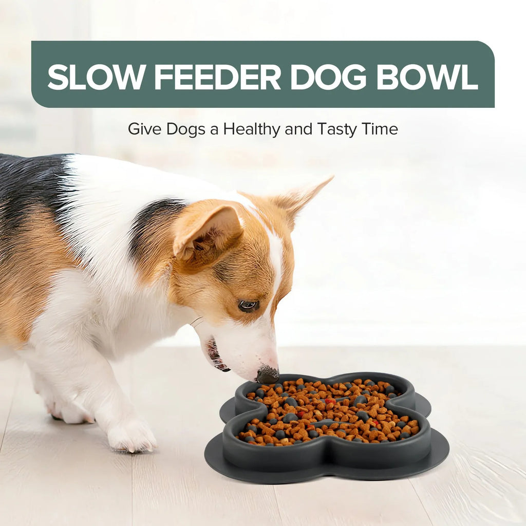 Silicone pet licking mat slow feeder in blue on a kitchen floor