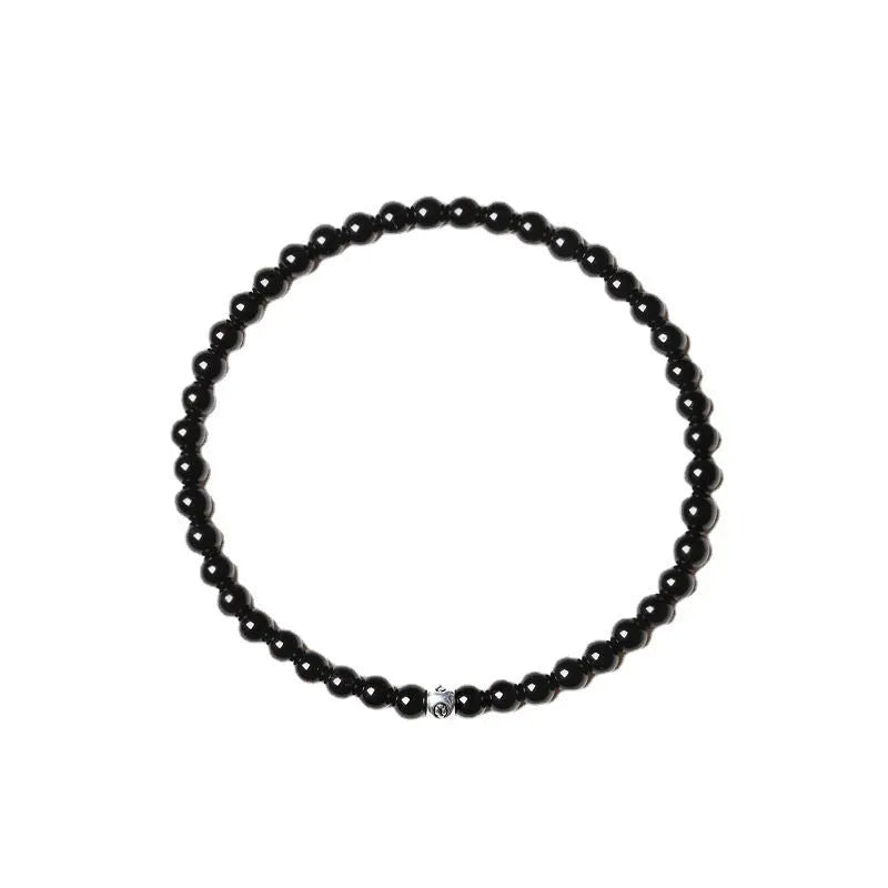 Fine 4mm electroplated agate stone bracelet with obsidian, blue san, and black agate beads